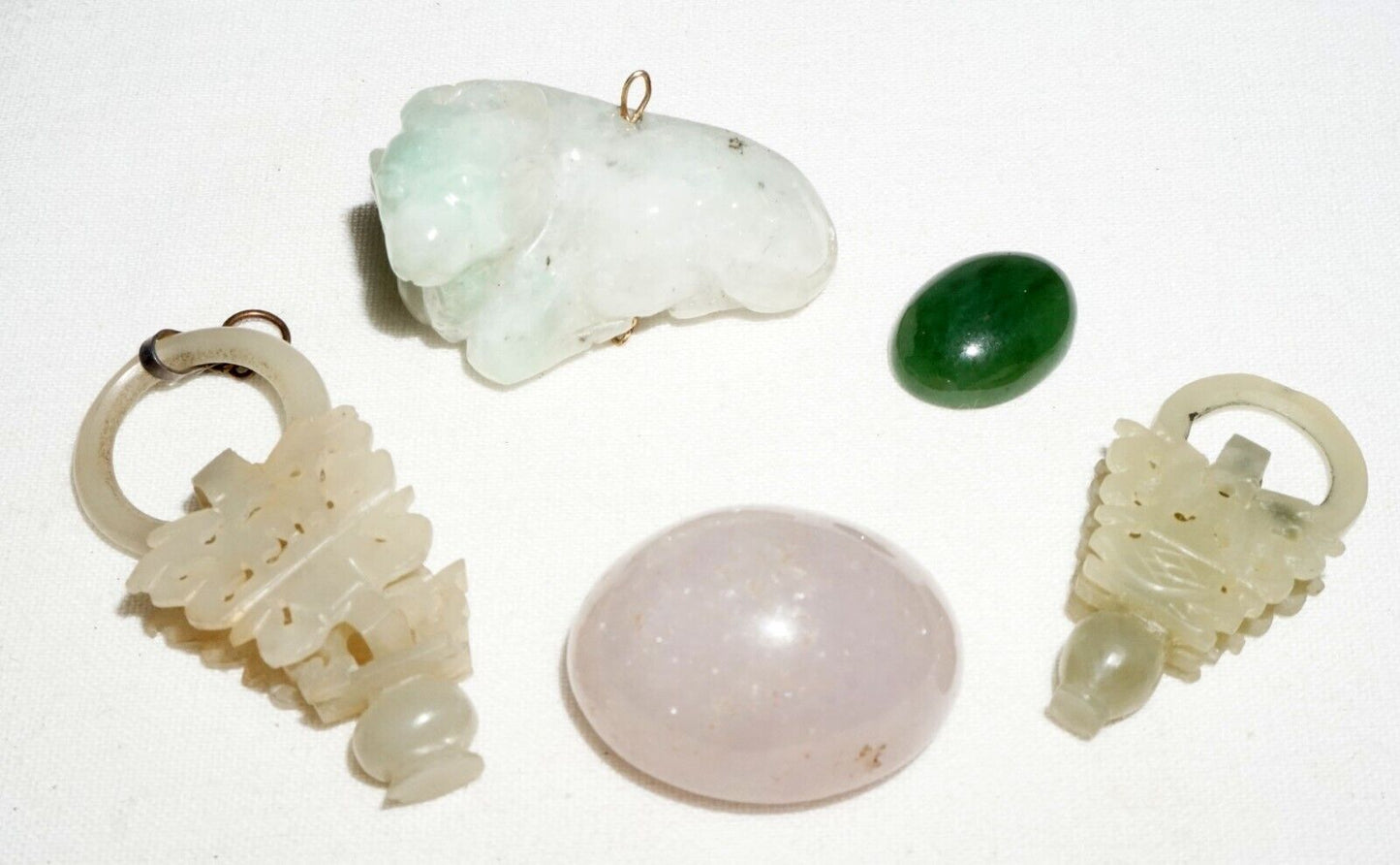 5Pc Vintage Chinese Jadeite & Nephrite Jade Mixed Lot Ornaments Cabochons (***)