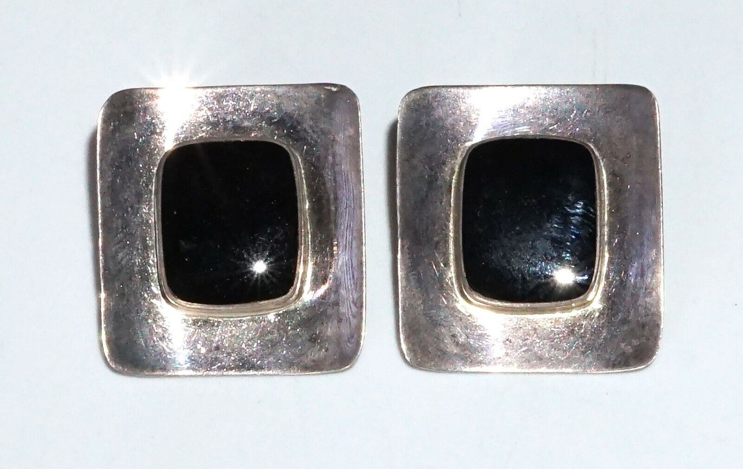 Thai Modernist Sterling Silver & Bezel set Onyx Earrings by BOMA (WMH)21-4