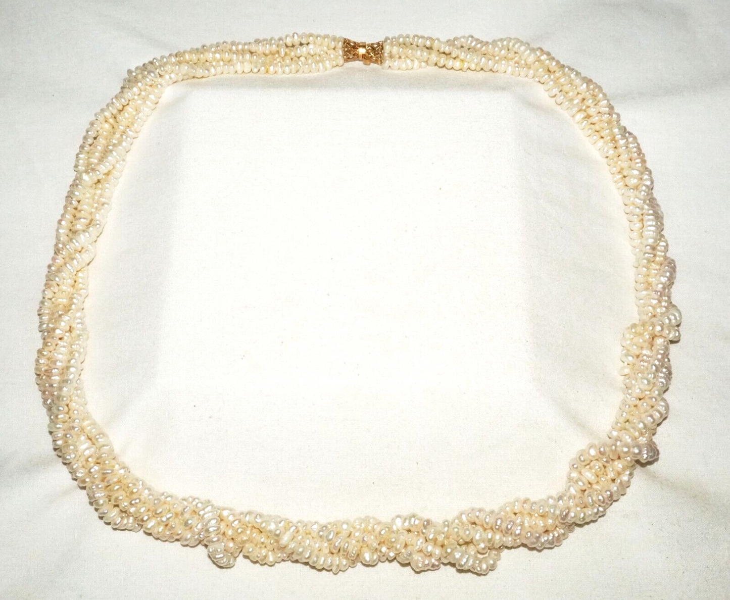 Vtg. 5x Strand Mini Baroque Pearl Necklace w. 14k Yellow Gold Clasp (GoB) #19