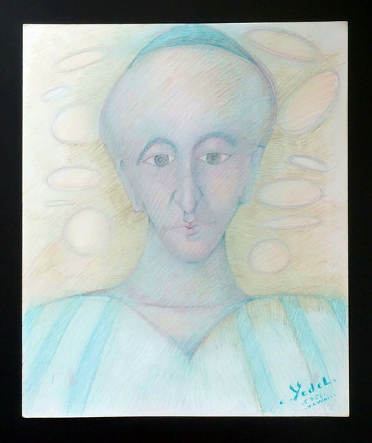France HI Outsider Art Color Pencil Painting Portrait by Claude Vedel (EtJ)#58