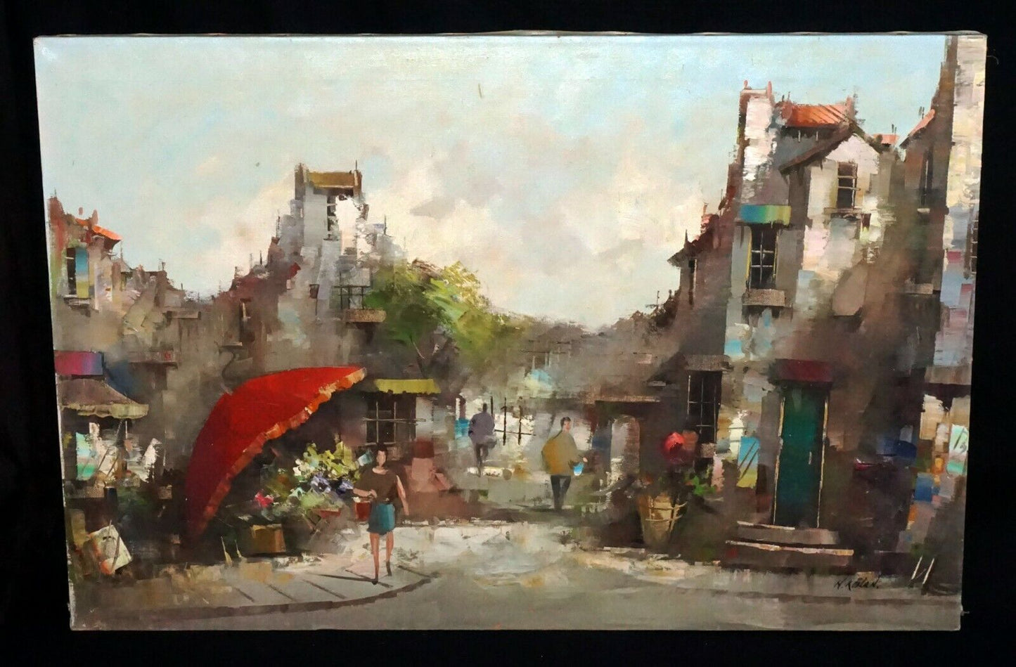 Vintage Dutch Oil Painting Village Street Scene by Harry Koolen (1904-1985)(HoL)