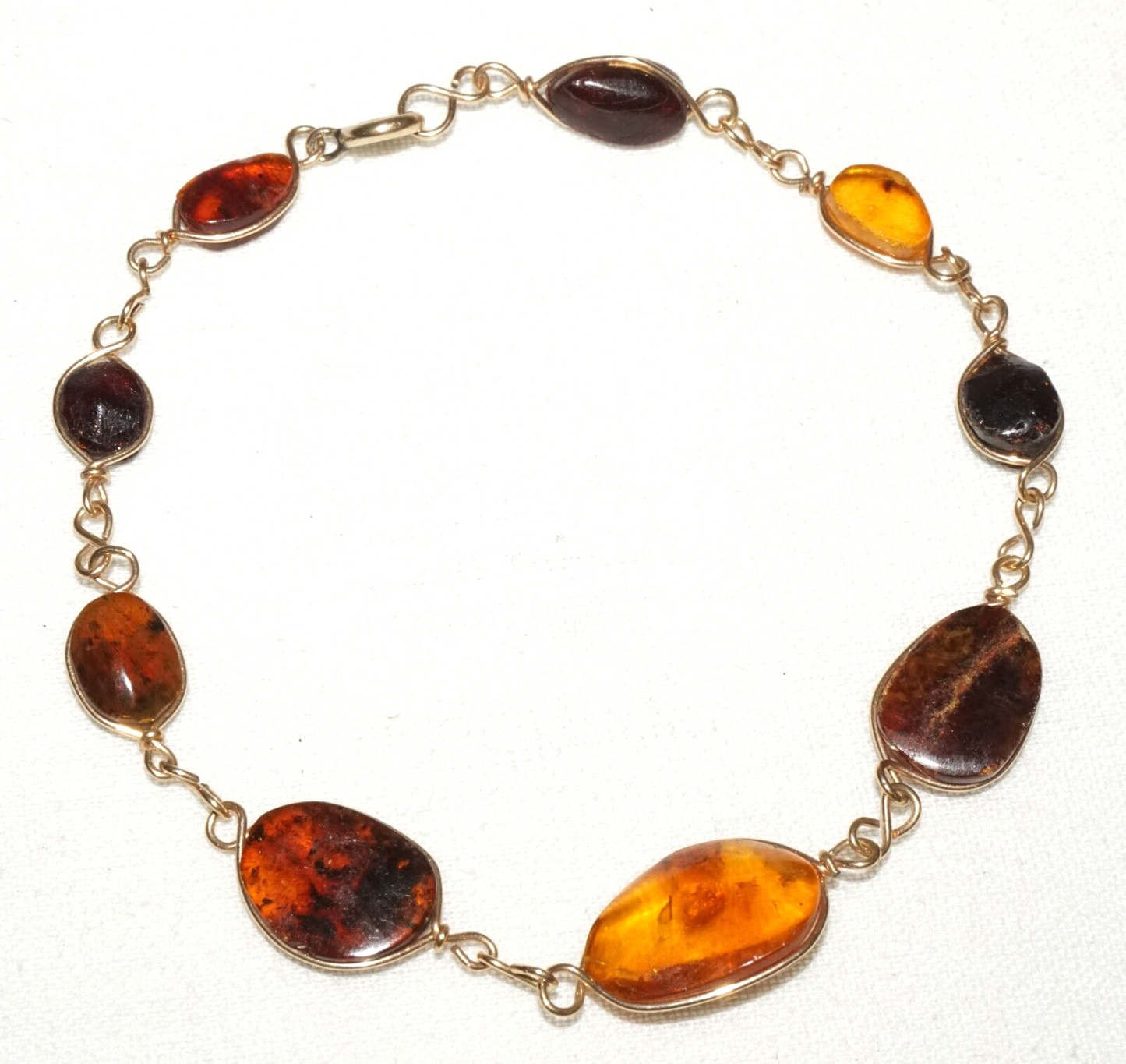 Vintage Gold Plated Link Bracelet w. 9x Wire Mounted Amber Accents (KoS) L15