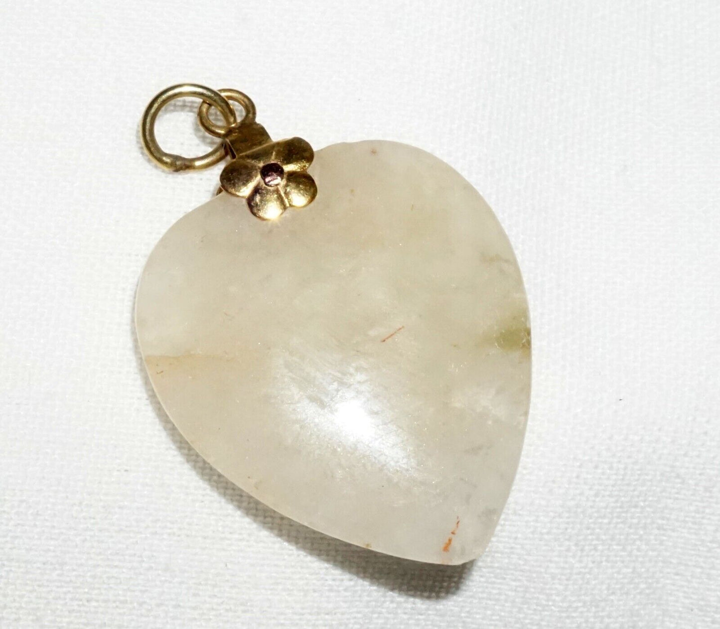 Vintage Chinese Semi Translucent Yellowish Jadeite Jade Heart Pendant (ChY)