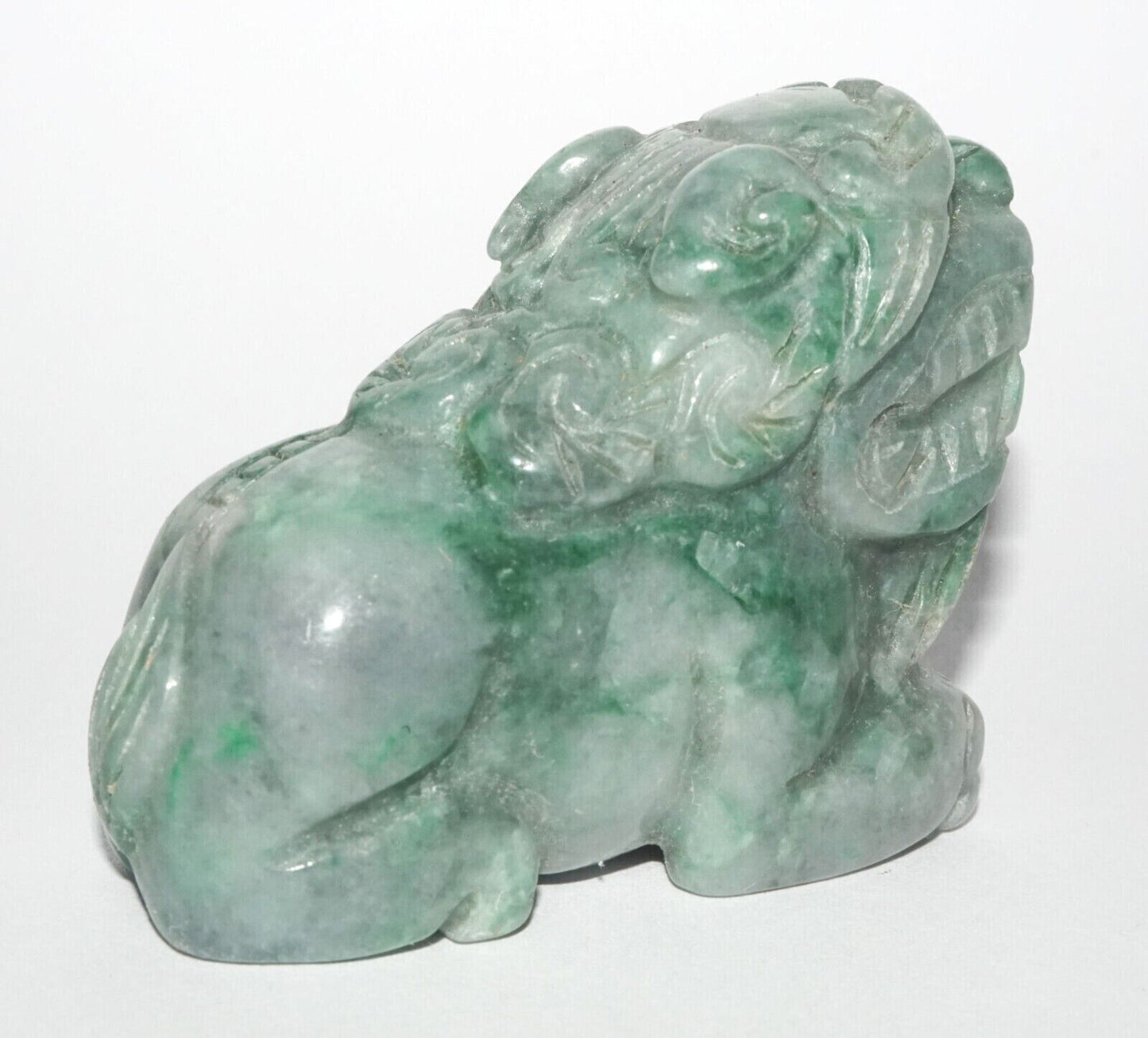 Vintage Chinese Jadeite Jade Carved Snuff Bottle w. Resting Foo Dog (LeS) G12