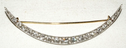 Art Deco Platinum Filigree Half Moon Brooch w. 17x Diamonds Approx. 2ct. (DaJ)
