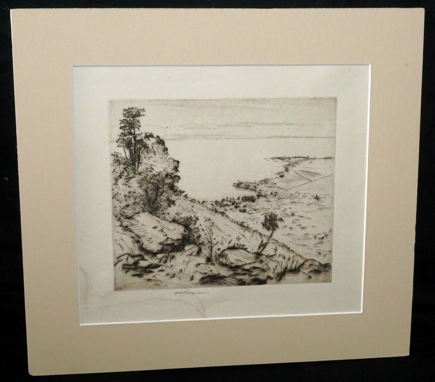 1934 Hawaii Etching Print "Kona Shore" by Huc M. Luquiens (1881-1961)(DAT)#30