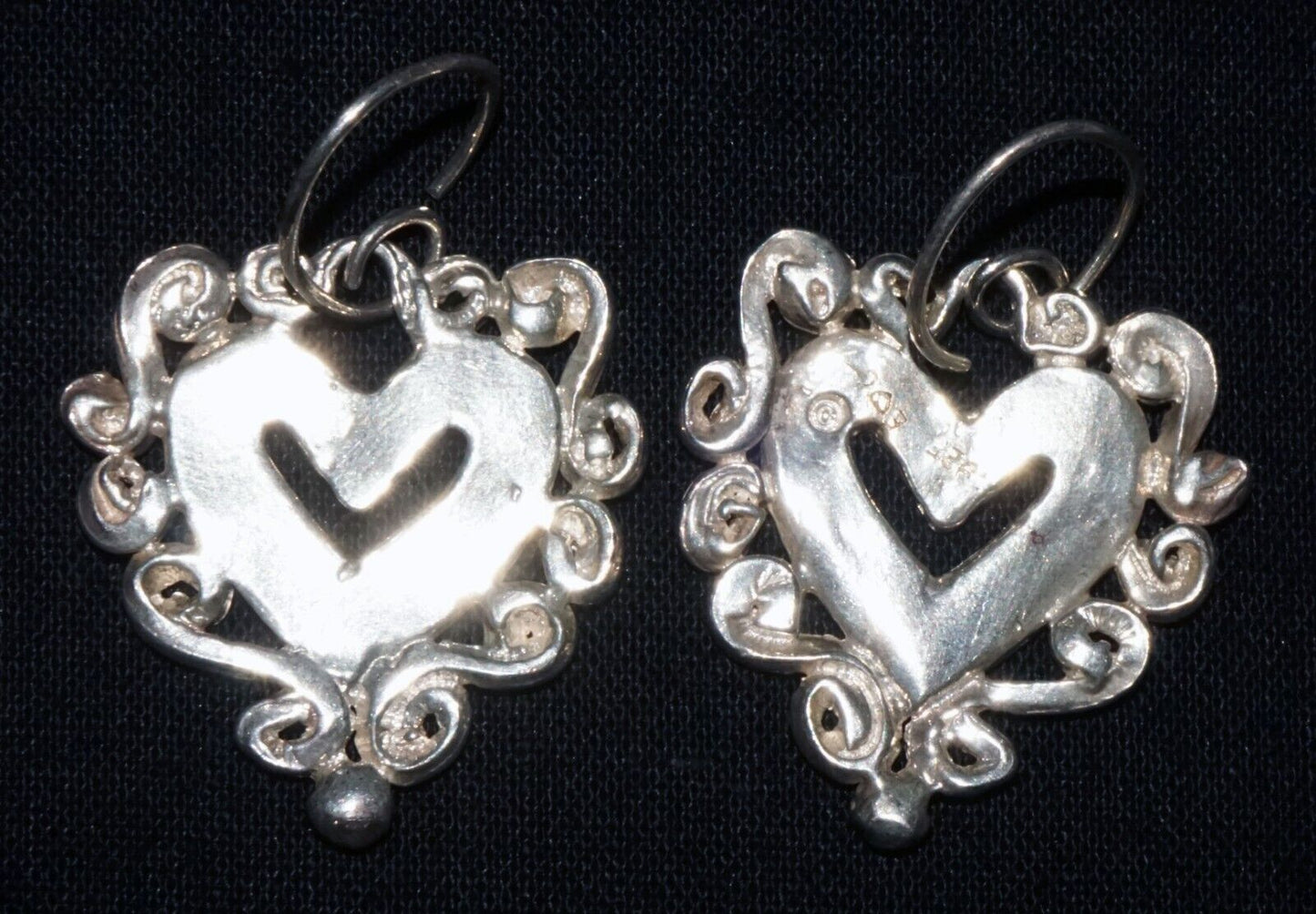 Vintage Hawaii Sterling Silver Heart & Scroll Border Earrings by E Heart C (WoJ)