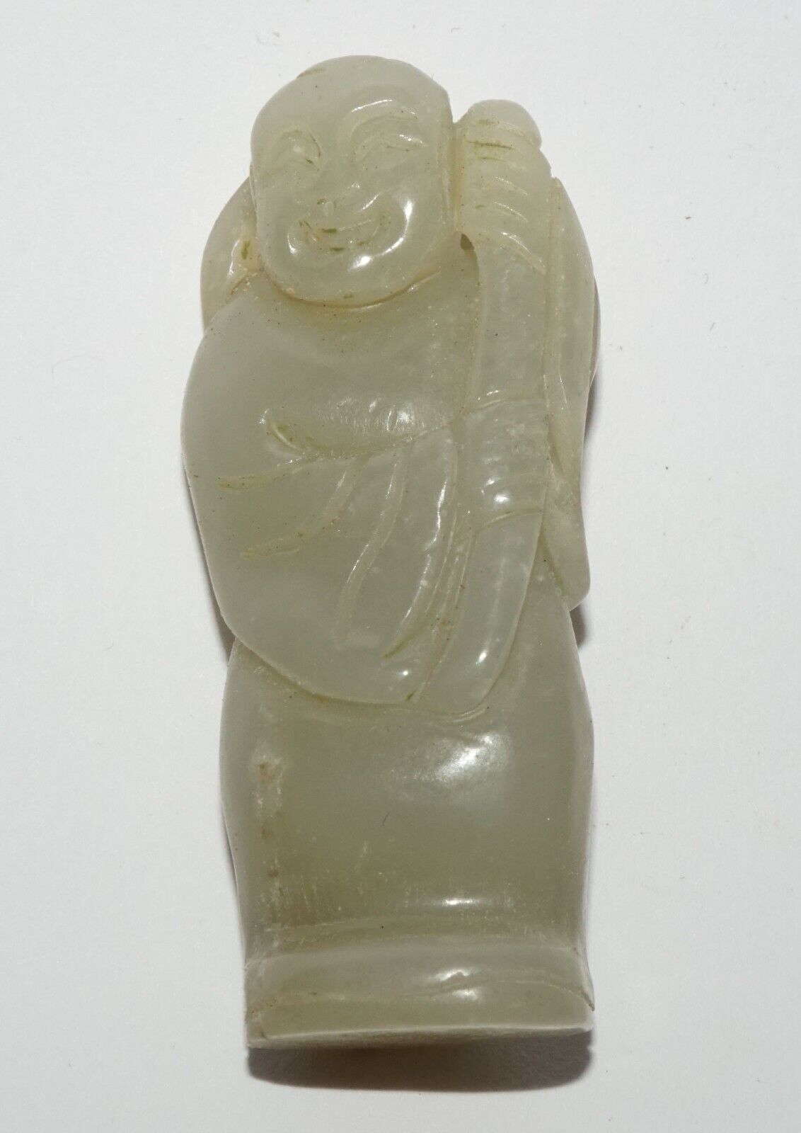 Vintage Chinese Pierced Nephrite Carved Standing Figure Holding Lingzhi (LeS) G3