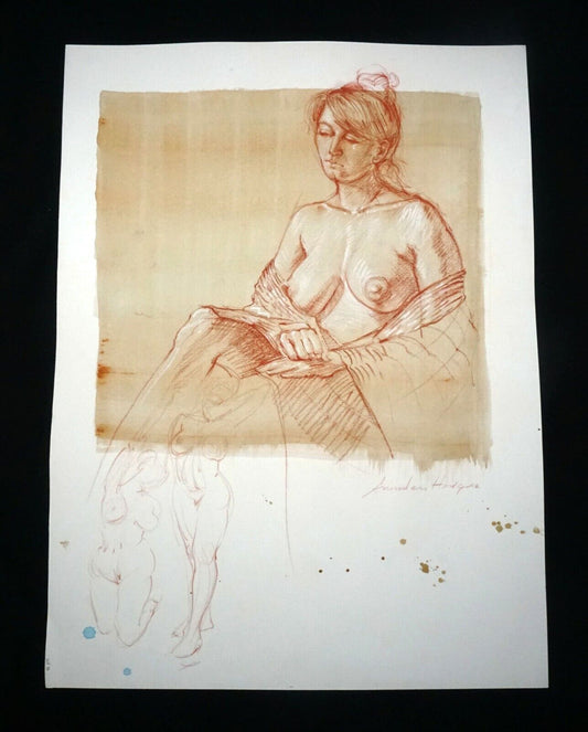 Hawaii Mixed Media Wash Painting Seated Female Nude Snowden Hodges (Sho)#148