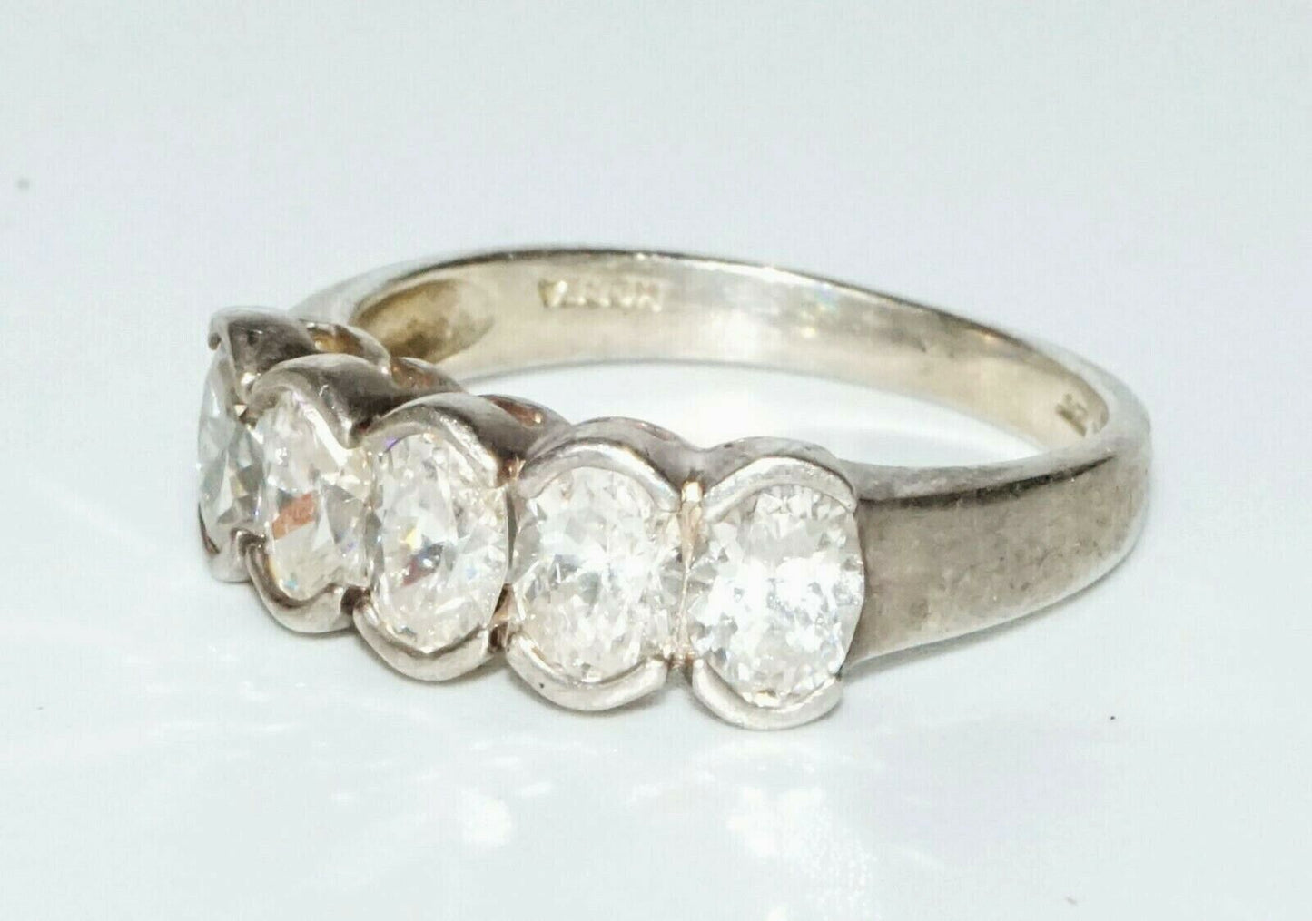 Vintage Sterling Silver Ring Sz.8 set w. 5x Cubic Zirconia Accents (SaR)#429