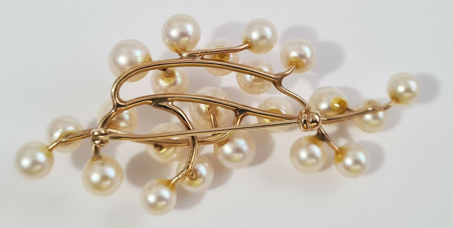 14k Yellow Gold Branch Motif Brooch set w. 24x Pearl Accents (NaD)#7