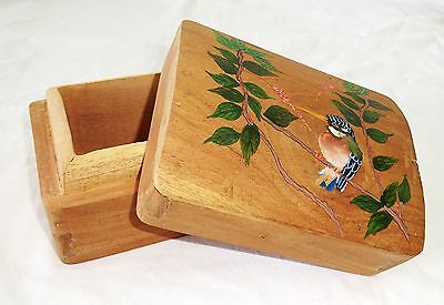 1980s Haitian Wooden Covered Box w. Painted Bird Motif (Stea)