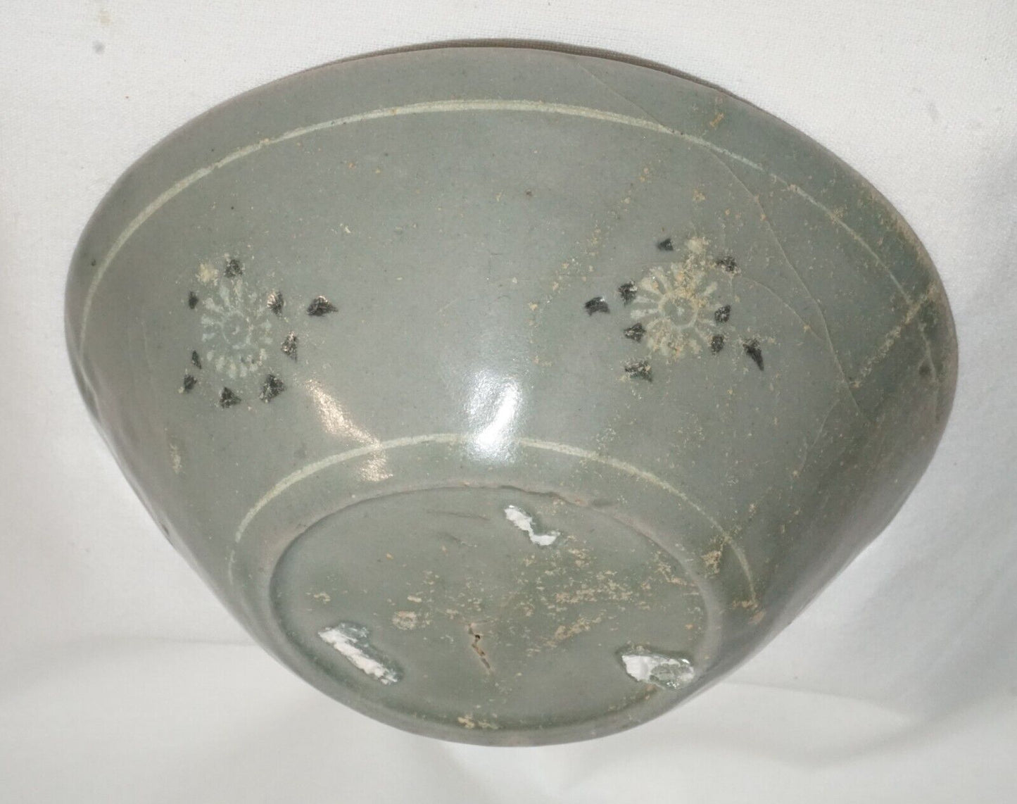 14C Korean Koryo Inlaid Pottery Bowl Celadon Glazed w. Floral Designs (JSt)2 IC