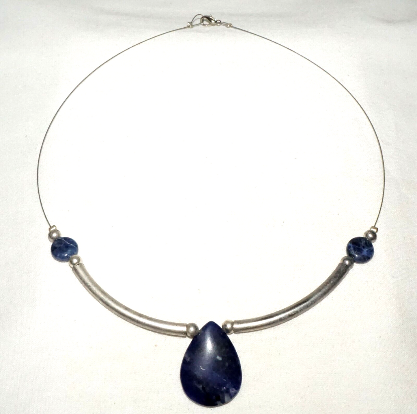 Vintage US Silver Necklace w. 3x Sodalite Bead Accents (KiL)