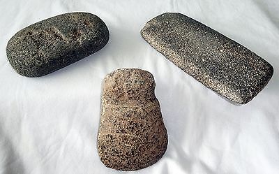 3x Anasazi Hohokam Fully Grooved Stone Axe & Axe Blank & Rubber Stone (Ver)