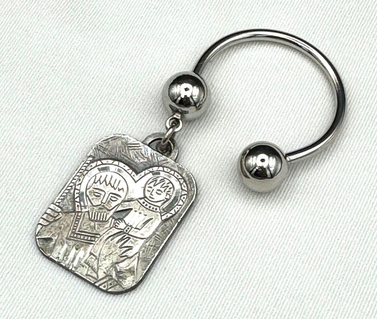 Vintage Sterling Silver St. Christopher Religious Pendant Key Chain (MiM)