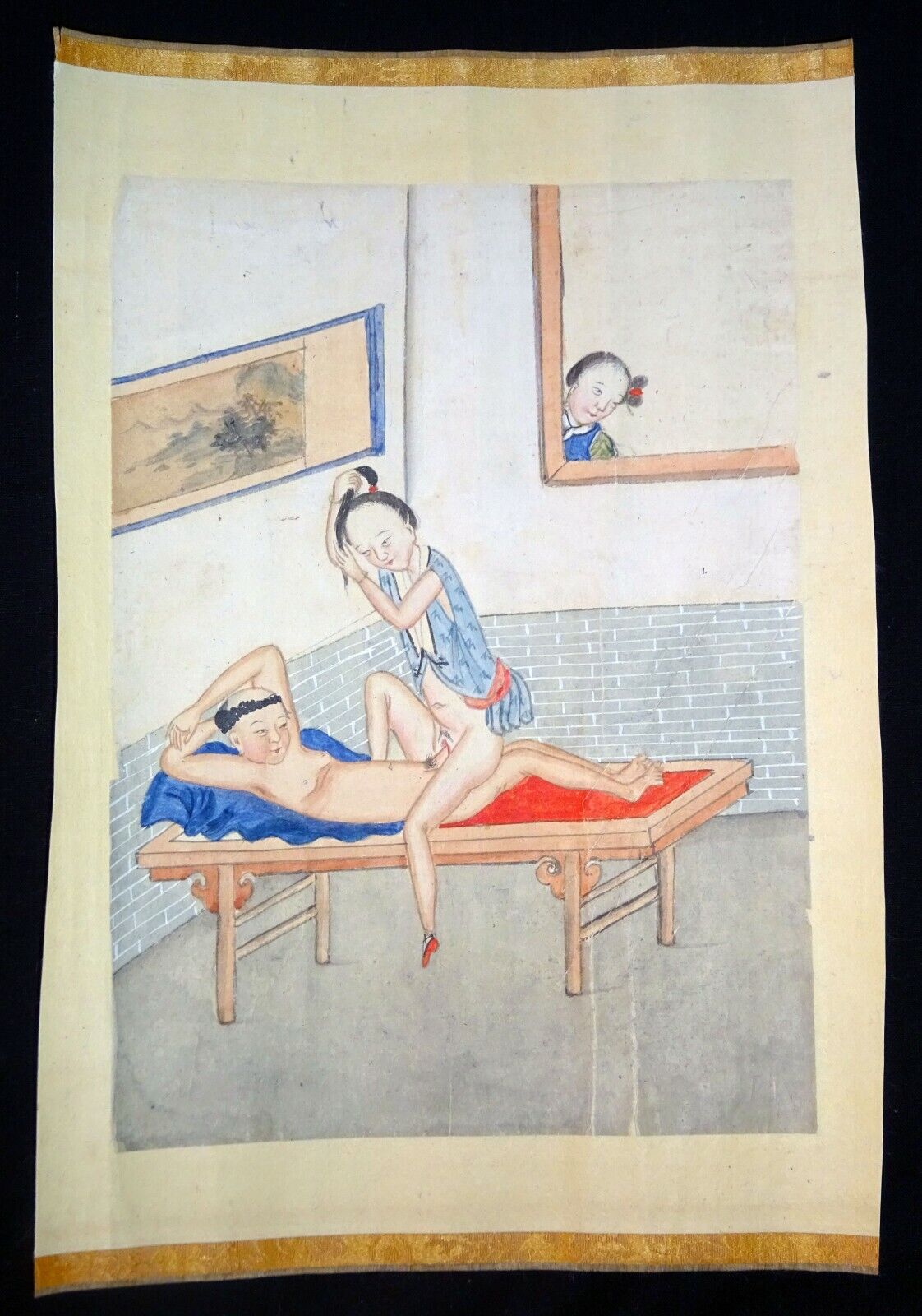 19C Chinese Erotic Pillow Color Paintings for Newly Married Couple (SoM)#5