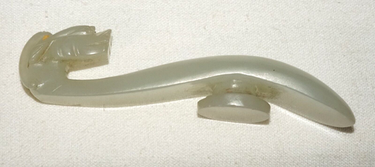 Antique Chinese Grey Green Nephrite Jade Dragon Belt Hook (UVi)#19