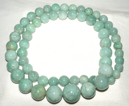 Vintage Chinese Mottled Green Jadeite Jade Graduated Bead Necklace 30" (InS)#L2