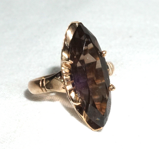 Vintage 14k Yellow Gold Ring Sz.5.5 set 1x Marquise Cut Smoky Quartz (BrM)L3