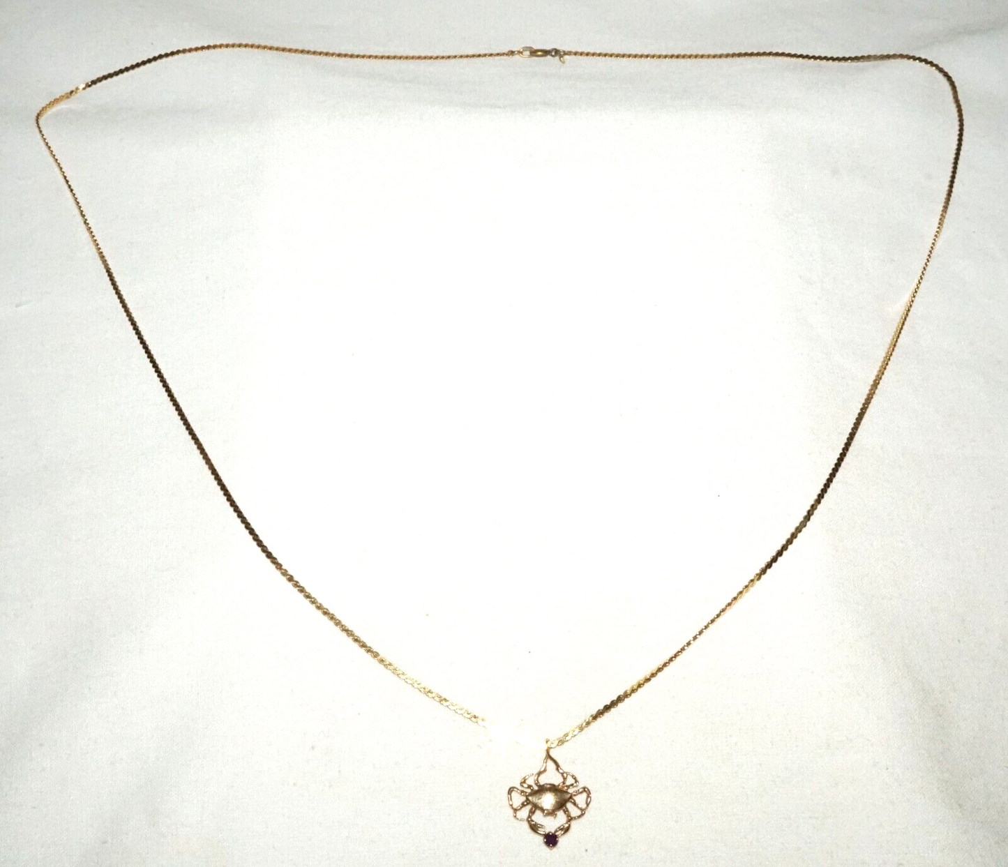 Vintage Gold Plated Necklace w 14k Yellow Gold Zodiac Cancer Motif Pendant (KiL)