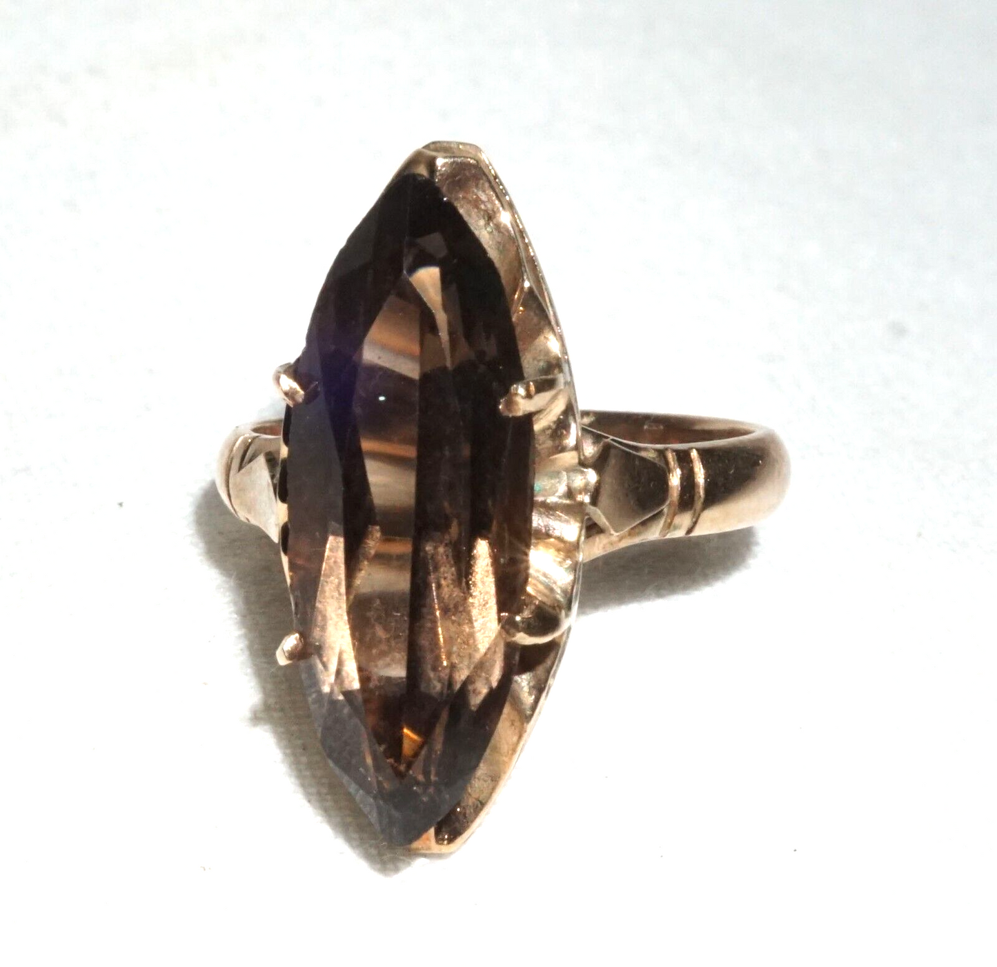 Vintage 14k Yellow Gold Ring Sz.5.5 set 1x Marquise Cut Smoky Quartz (BrM)L3