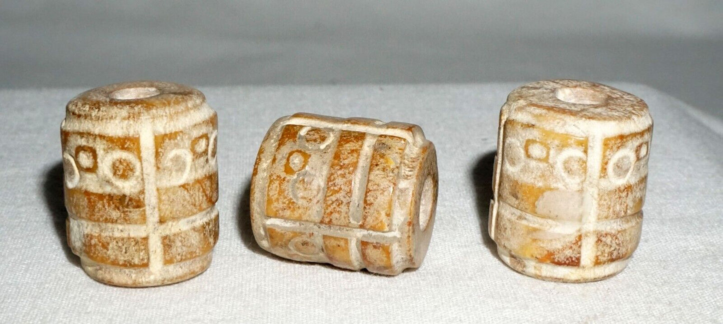 3Pc Chinese Archaistic Style Steatite Hard Stone Beads (---)