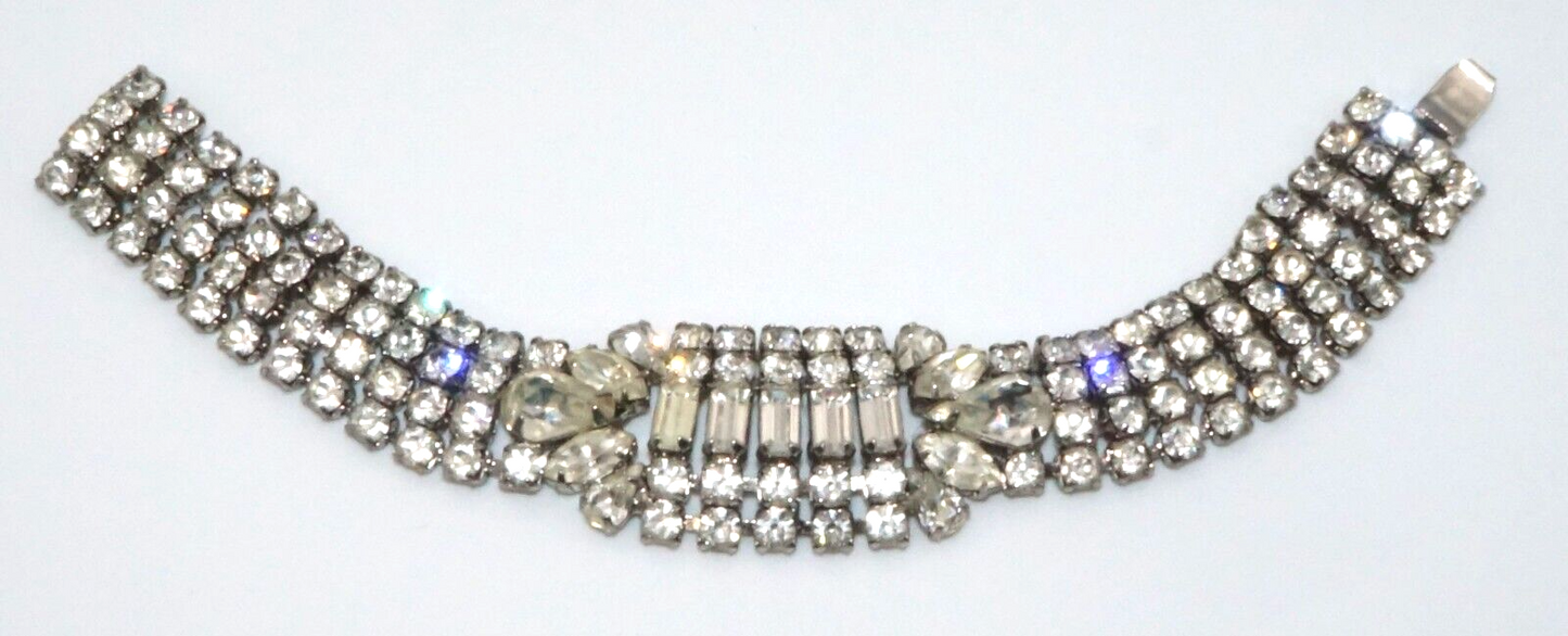 Vintage Weiss Rhinestone Bracelet w Round & Baguette Stones (McC)