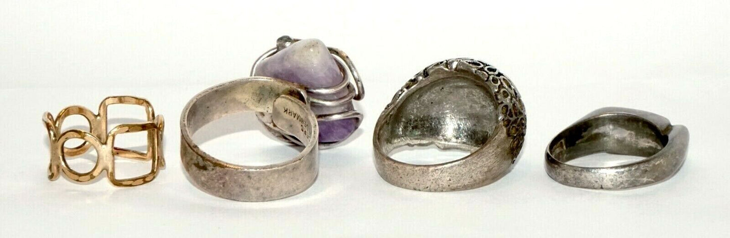 1+3Pc Mid Century Denmark Sterling Silver Ring Sz 6-9 by Wiggers & 3xothers(LeP)