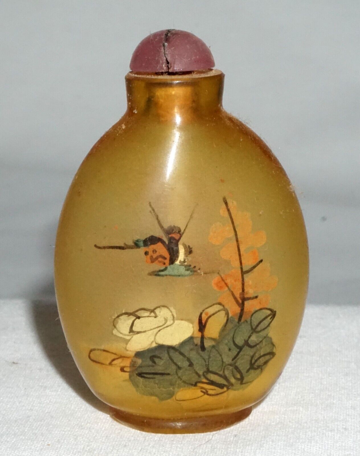 Vtg Chinese Reverse Painted Glass Snuff Bottle w Birds & Insects Motif (LLA) IC