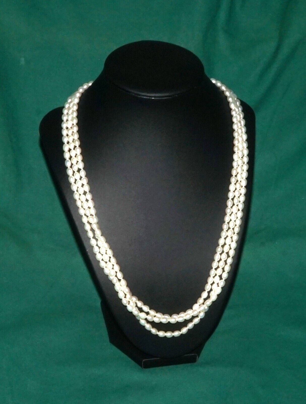 Vintage Triple Strand Oval Freshwater Pearl 26" Necklace w 18k Gold Clasp (AHB)