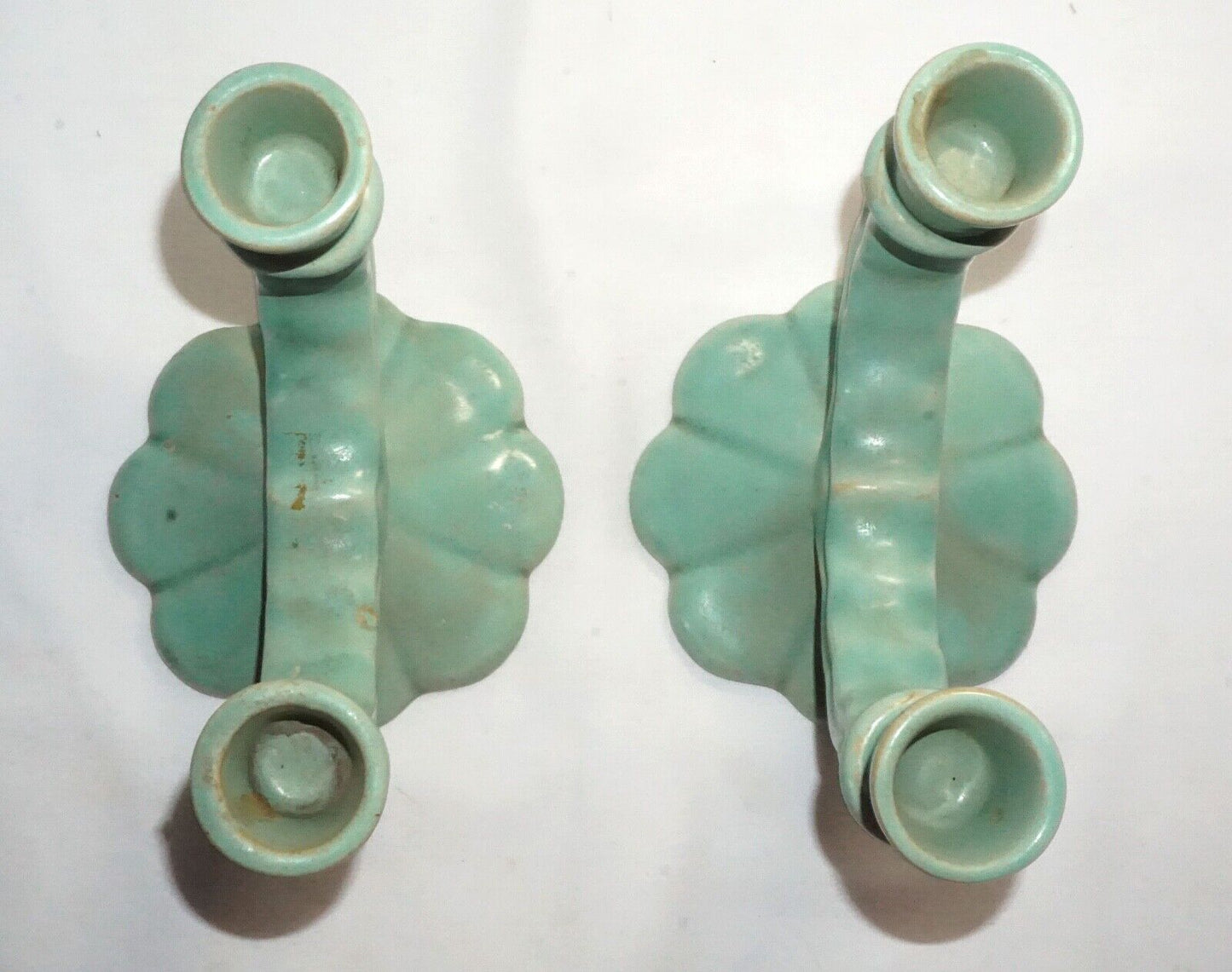 Vtg Pair Camark Pottery Light Aqua Teal Blue U-Shaped Dbl. Candleholders (NeW)