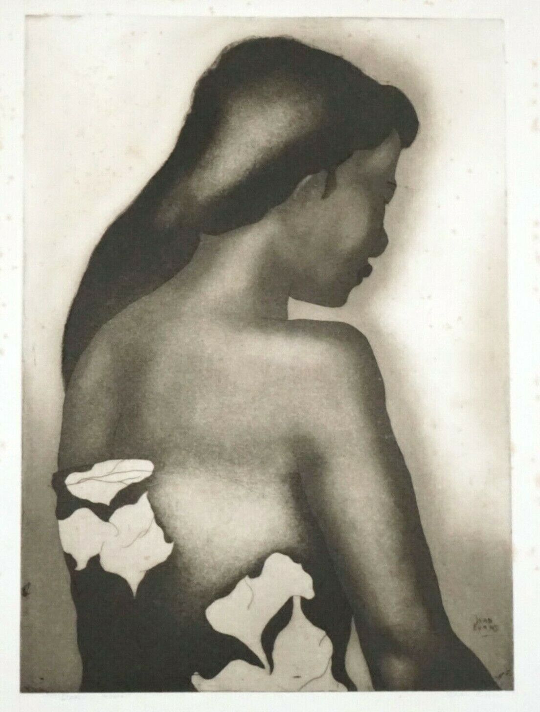 1940s Hawaii Etching Aquatint Print "Upalu" Young Girl by Jean Evans (Kel)