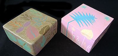 2x 1980s Haitian Wooden Covered Boxes w. Painted Floral Motif (Stea)