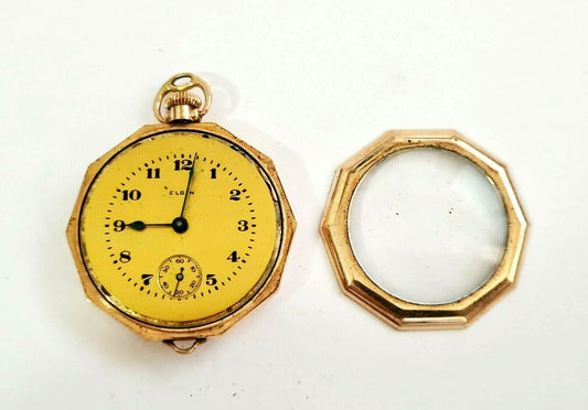 1927 US Gold Plated Open Face Ladies Half Hunter Pocket Watch by Elgin (AHB)