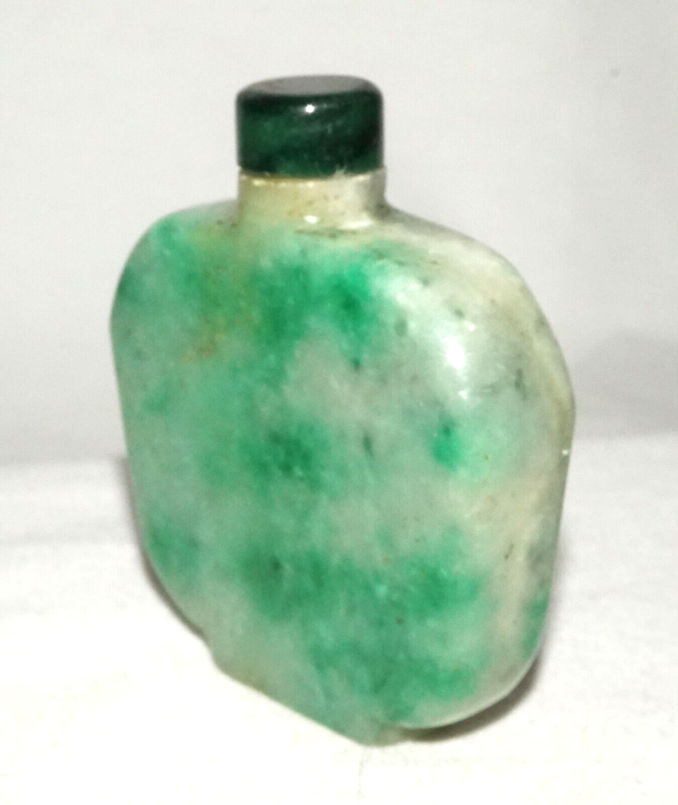 Vintage Chinese Mottle Apple Green Jadeite Jade Snuff Bottle & Stopper (LeS)