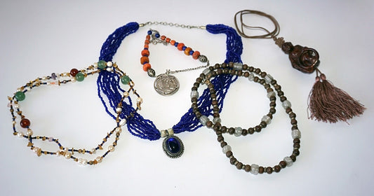 5x Mixed Bead Necklaces w Coral Wood Lapis Glass Jade by Yasue Yamada (Yam)#15