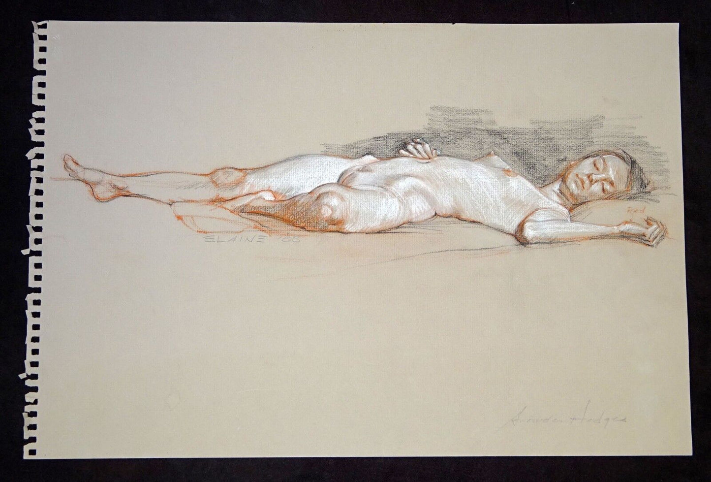 Mixed Media Drawing Painting Hawaii Sleeping Nude Elaine by Snowden Hodges (Sho)