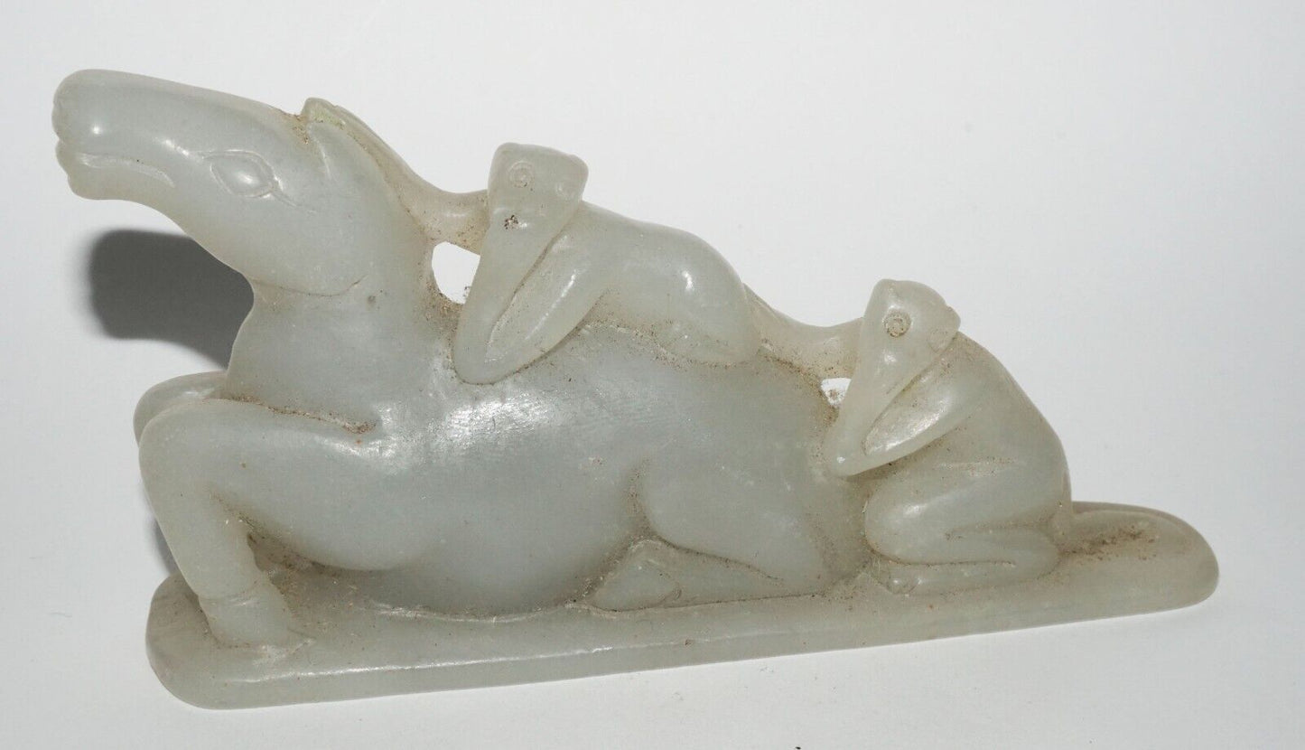 Vintage Chinese Nephrite Jade Horse & Double Monkey Motif Carving (LeS)