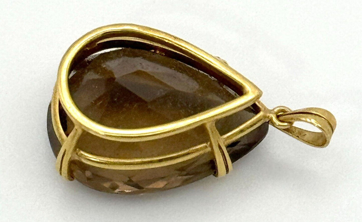 Vintage 14k Yellow Gold Pear-Cut Faceted Smoky Quartz Prong Set Pendant (McC)