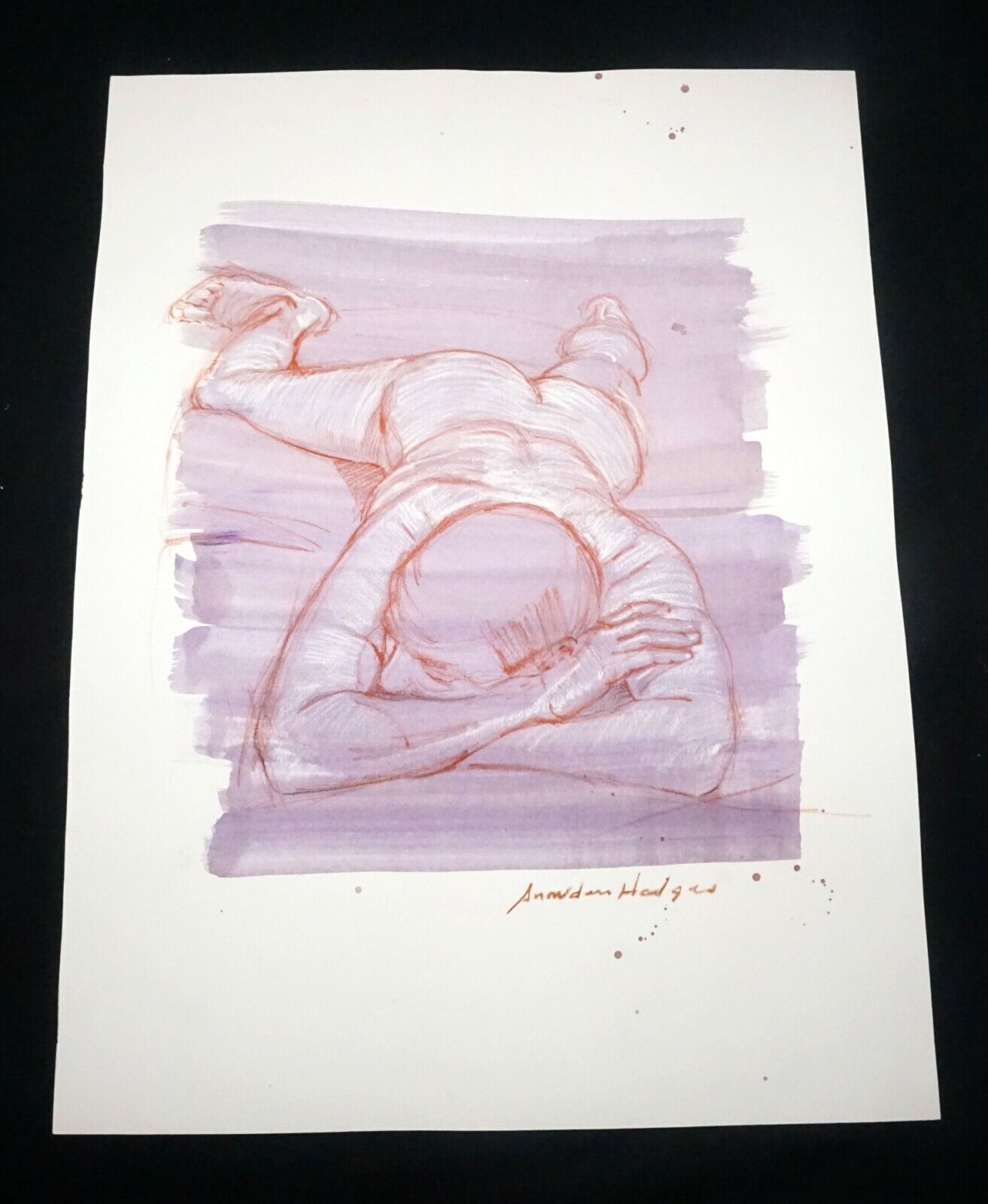 Hawaii Conte WC Wash Painting Sleeping Male Nude by Snowden Hodges (Sho)#24