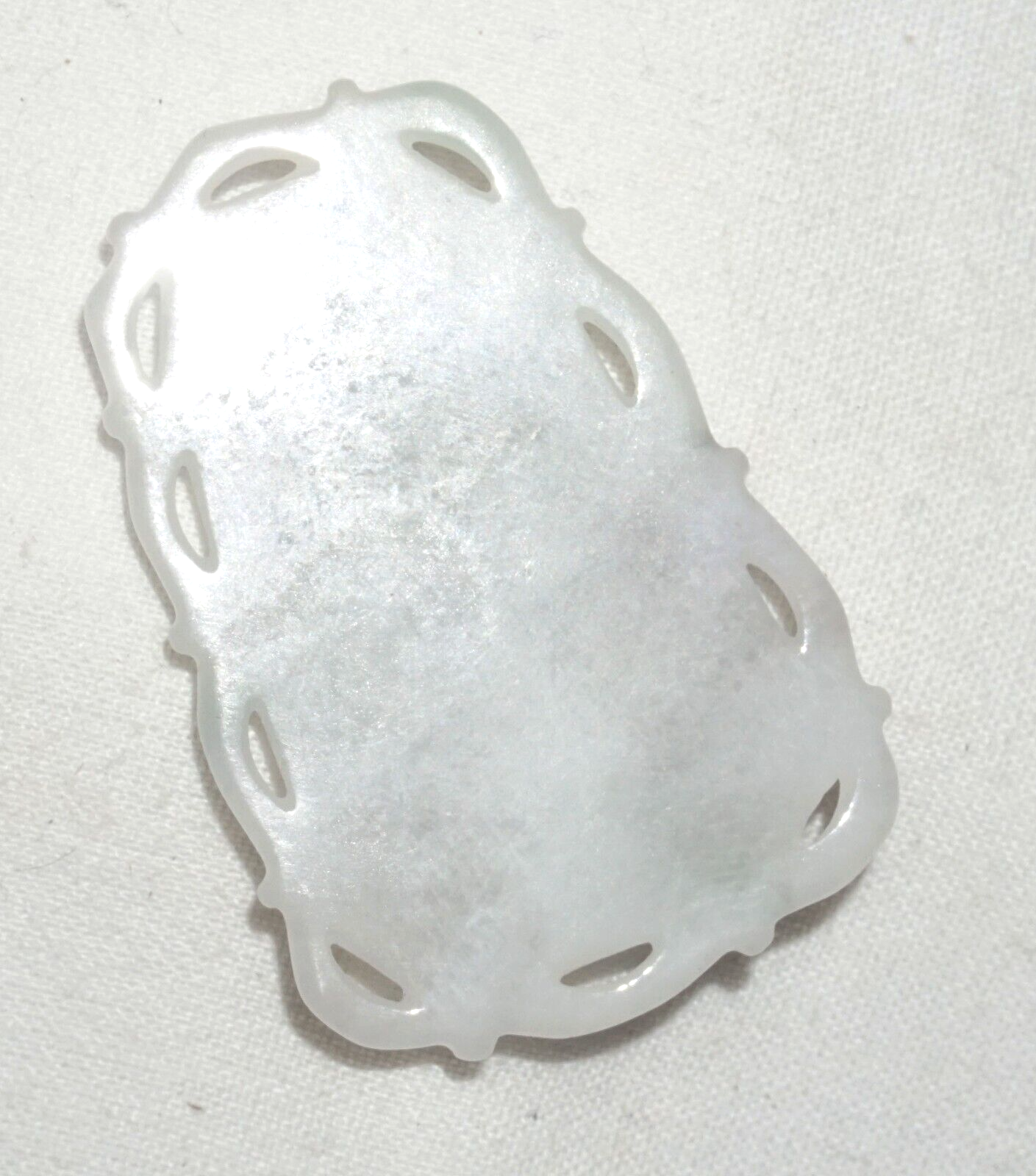 Vintage Chinese White Jade Pierced Plaque Pendant w. Curvilinear Design (***)