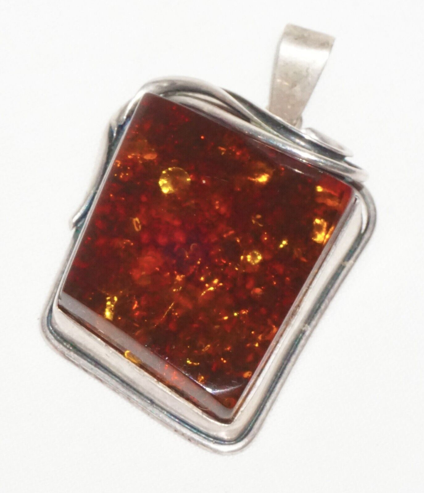 Vintage Modernist Sterling Silver Pendant with Baltic Amber Accent (LoC)22