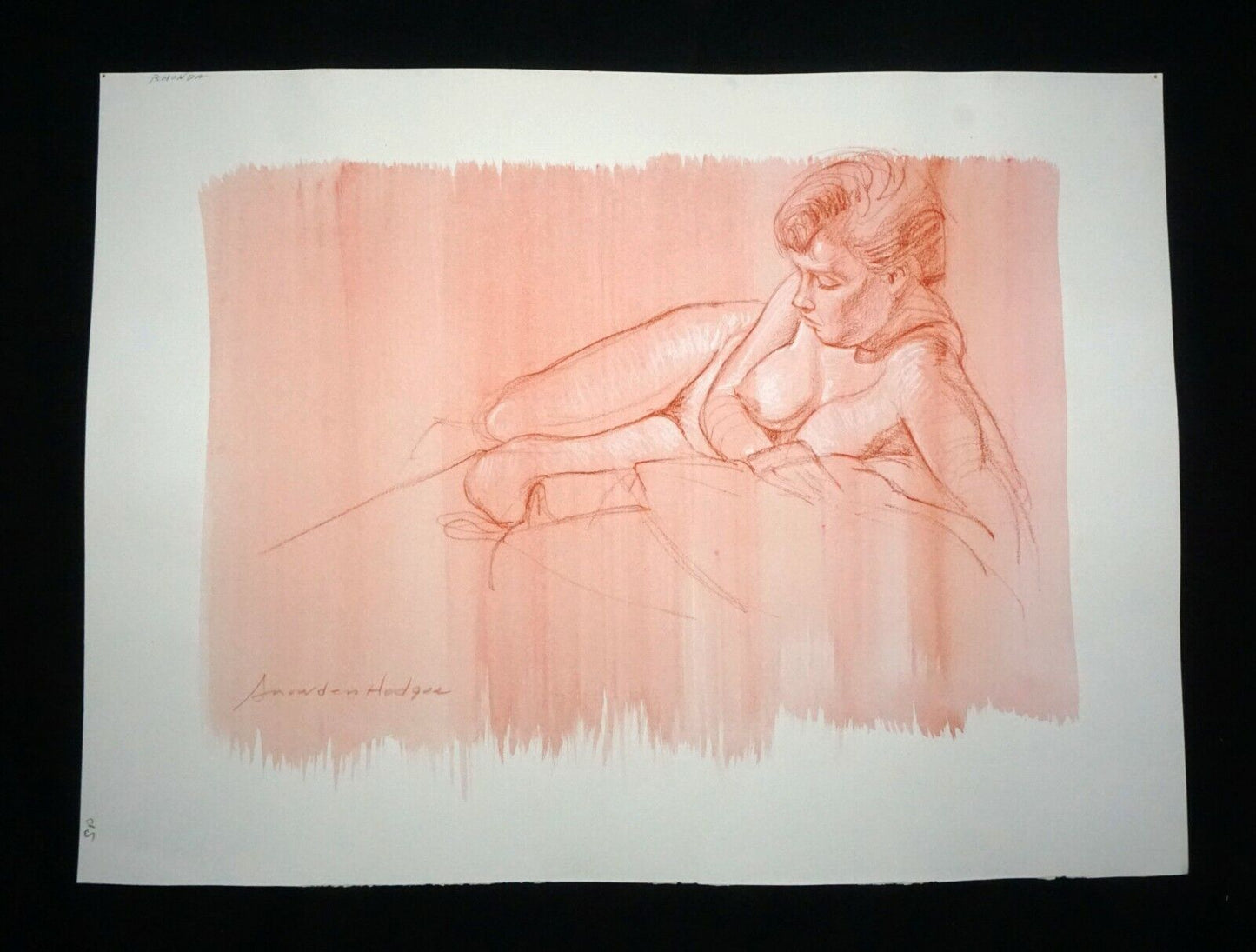 Hawaii Mixed Media Wash Painting Reclining Female Nude Snowden Hodges (Sho)#132