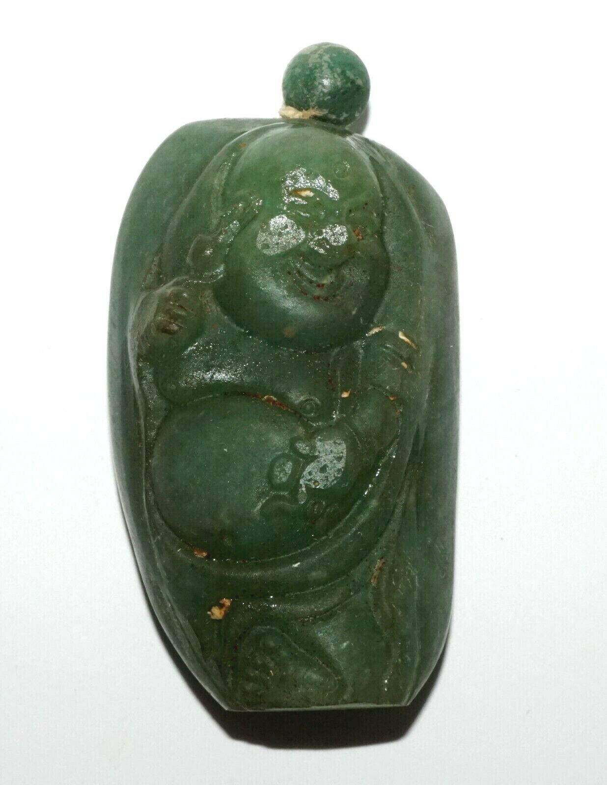 Chinese Aventurine Carved Snuff Bottle w. Laughing Buddha Motif (LeS) G2