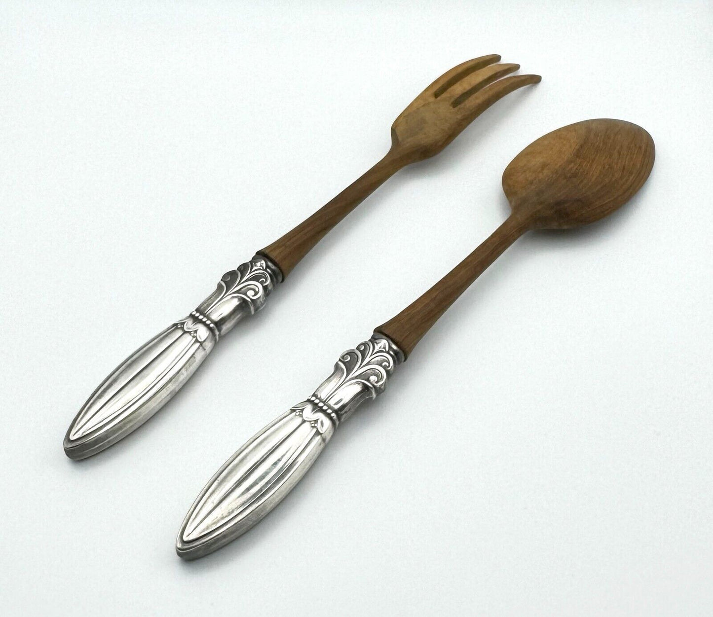 Vintage Whiting Sterling Silver & Teak Wood Salad Set Excellent Condition (MiM)