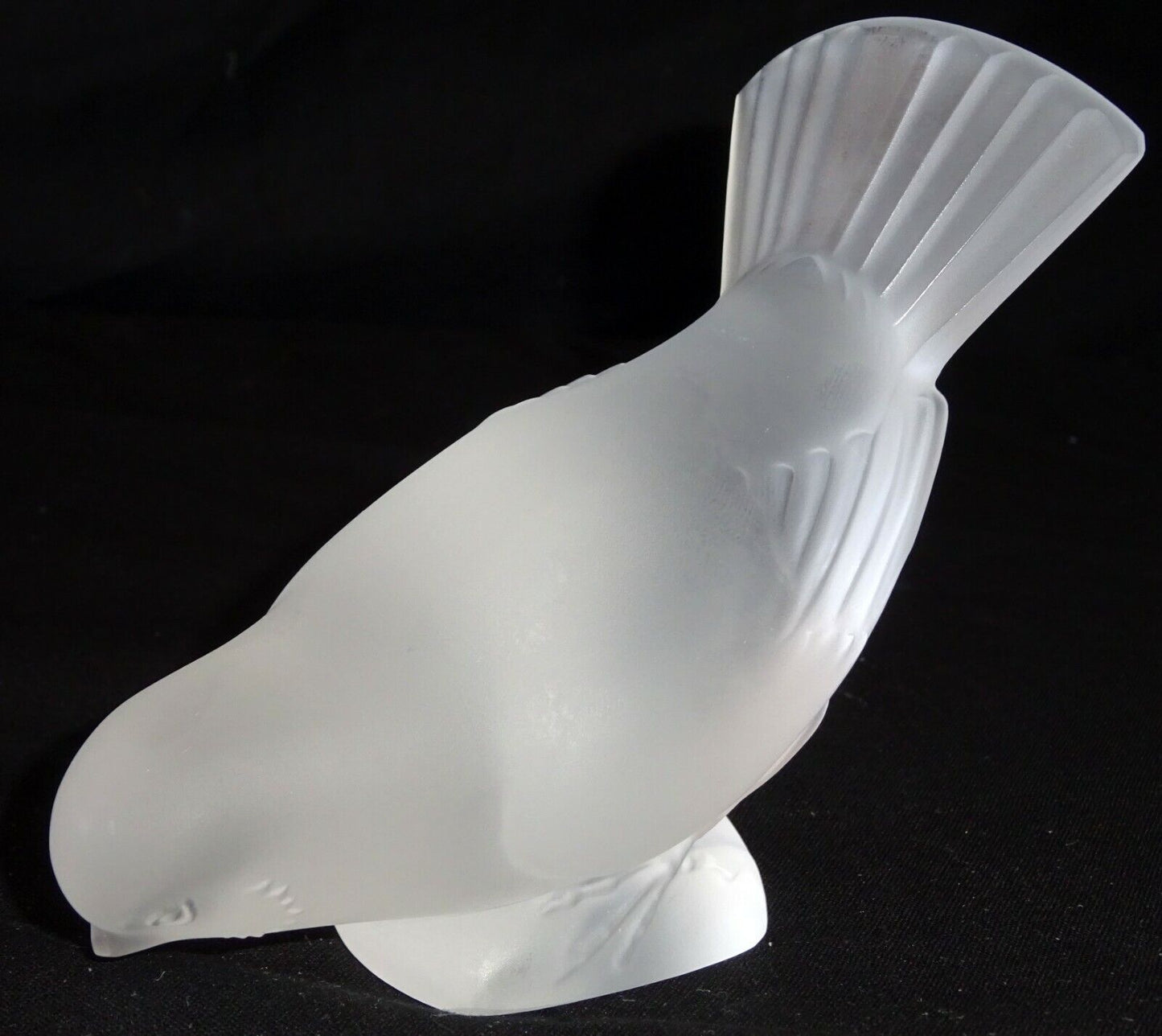 Vintage French Frosted Crystal Sparrow Bird Head Down Sculpture by Lalique (MeG)