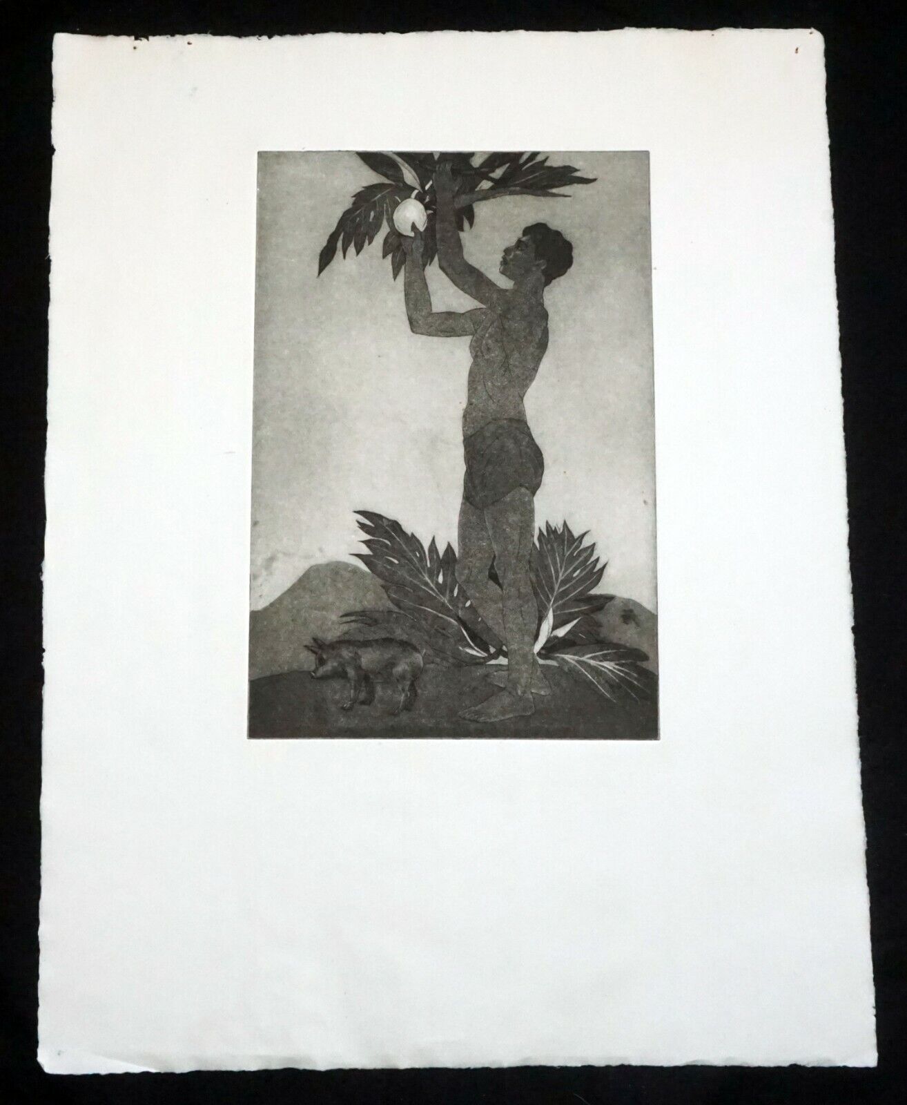 1939 Hawaii Etching Aquatint Print Breadfruit Boy by John Melville Kelly (Kel)