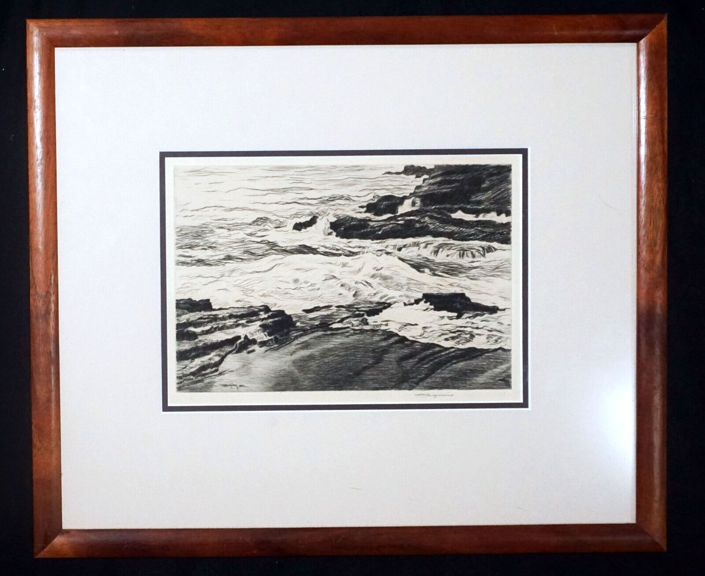 1932 Hawaii Etching Aquatint Print Makapu'u by Huc M. Luquiens (1883-1961)(***)