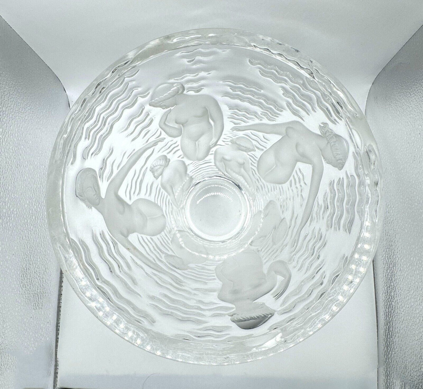 Vintage French Frosted Crystal Lalique Ondines Nudes Vase (AHB)